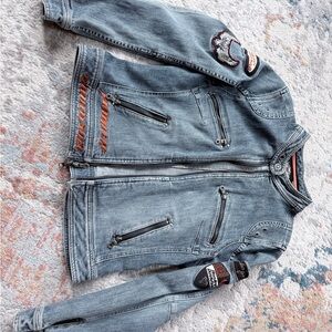 Harley-Davidson Blue Denim Jacket with Red Accents